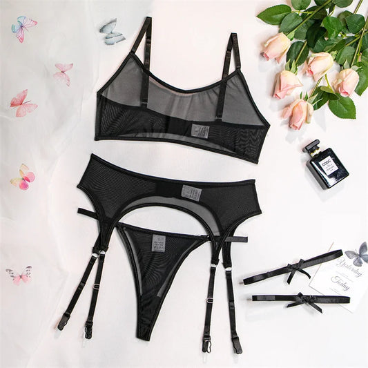 Sheer Mesh 3pc Set (Bra/Thong/Garter)