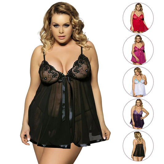 Sexy Sleep Clothes Erotic Underwear Women Baby Doll Sexy Lingerie Hot Transparent Plus Size Lace Sleepwear Dress