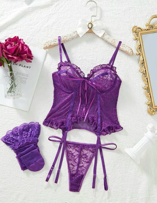 3pcs Lingerie set (halter top/Thong/Thigh Highs)